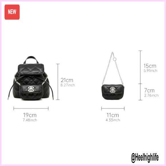 Genuine Leather Quilted Mini Backpack Set with Detachable Chain Pouch main image 4
